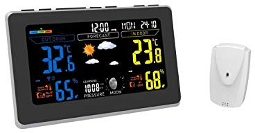 OPTEX Radio Controlled Color Weather Station,With Weather Forecast,Outdoor Sensor,Backlight,Temperature,Humidity