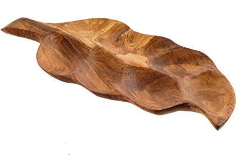 Windalf Natur Teakholzschale 37 cm Blattdeko Blattschale Handarbeit Holz