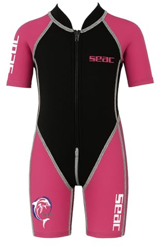SEAC Dolphin, Shorty Wetsuit for Kids in a 1,5mm Neoprene and Spandex for Swimming, Snorkelling and Playing in The Water, Girl, Fuchsia/Black, 11 Years