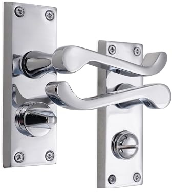 Infinity Decor Polished Chrome Victorian Scroll Privacy Latch Lever on Back Plate Door Handles 120mm x 40mm – Ideal for Interior & Exterior Doors