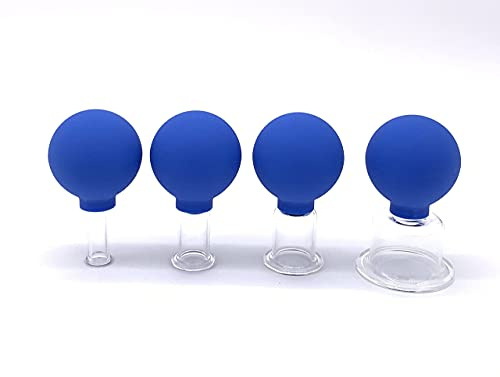 COVERBAGBCN Set de 4 Ventosas Cristal y Silicona Redonda de Alta calidad y Caja Protectora. Vasos para Masaje de Ventosaterapia, Ancicelulitis