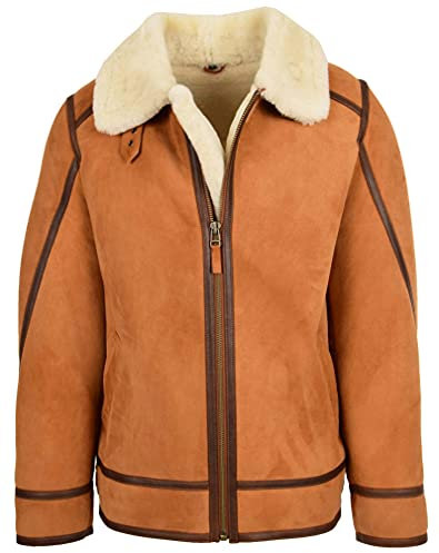 House of Leather Herren B3 Originell Schaffell Jacke Echt Shearling Oberteil Gewehr Stil Dean Hellbraun L