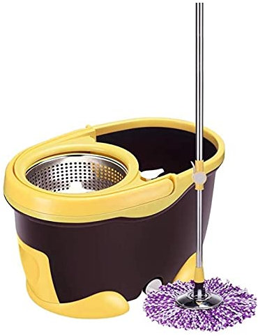 BKWJ Rotazione Frettazzo for Pavimento a Secco, Stracci e Benne for Pulizia del Pavimento, Spin Mop e la Benna con 2 Mop girante Testa, 47X28x30cm / 18.5X11x11.8Inch