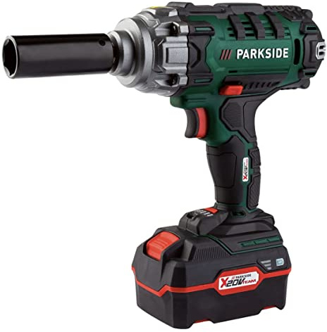 Kompernass Parkside 20V Cordless Impact Wrench Driver German Lithium-ion Battery (4 Ah) andQuick Charger Hammer Drill with high Power for mounting car Wheels Integrated LED Work Light 5 Speed Levels