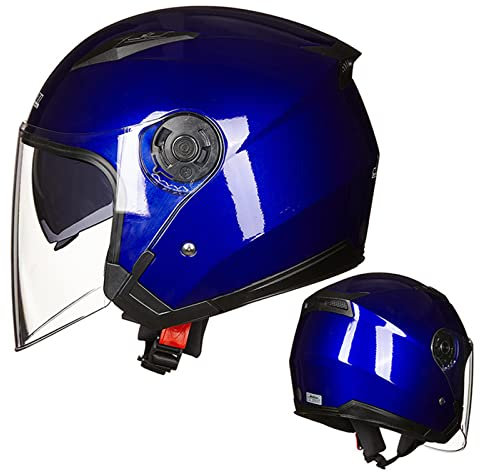 Jethelm Im Vintage-Stil, Erwachsene 3/4 Retro-Motorradhelme Motorrad-Halbhelm Für Männer Und Frauen Mit Doppelvisier, Sommerroller, Leichter Mopedhelm, ATV-Straßenhelm,Blau,XL