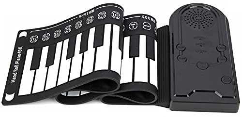 Clavier électronique à 49 Touches à Enroulement Manuel, Orgue de Piano Portable pour Débutants pour Enfants Débutants(Le noir)