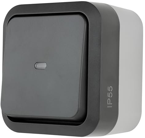 REV 0004330400 AquaStorm Control Switch Wet Room IP55 Single Pole Surface-Mounted Anthracite