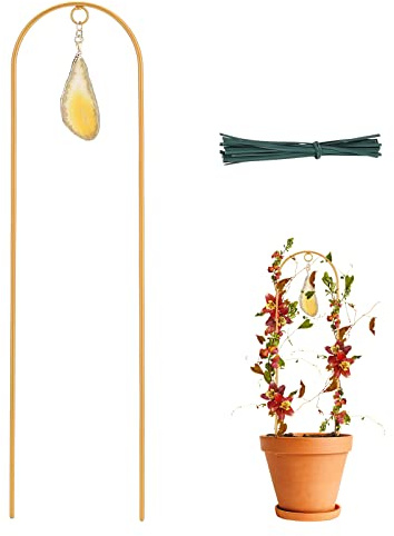 DCQRY Lot de 2 petits treillis en métal pour plantes en pot, mini treillis de 41,4 cm avec 40 attaches torsadées dorées pour plantes Hoya Pothos Flower Monstera