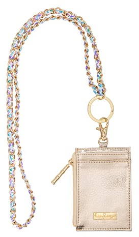 Lilly Pulitzer Lanyard with ID Holder, Keychain Wallet for School or Office, Gold Zipper Wallet, Badge Holder with Clear Window and Card Slots, Soleil It On Me