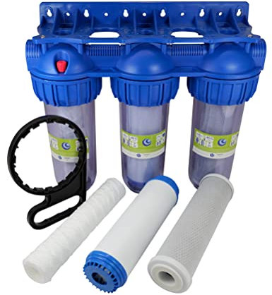 3-Stufen tropfdichtes Vorfilter System Wasserfilter 3/4 Zoll IG für Wasserversorgung Haus/Gartenpumpen, Hauswasserwerk