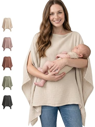 Konssy Muslin Nursing Cover for Breastfeeding, 360° Full Privacy Breathable 100% Cotton Breastfeeding Cover, Multi-use Carseat Canopy