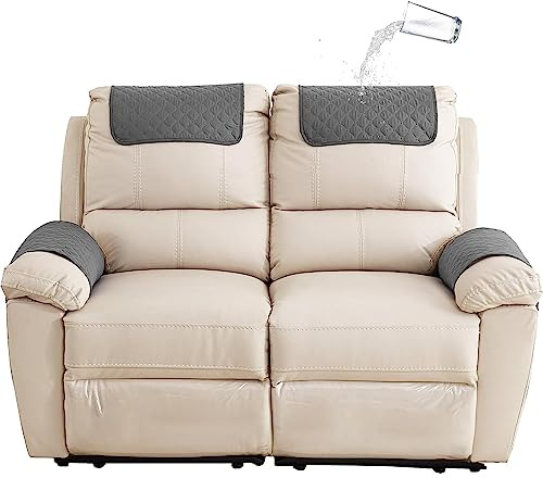 Bieyaet Armlehnenbezüge, Sofa Armlehne Kopfstützenbezug Für SesselSofadecken für Sitzfläche, Sofaschoner rutschfest, Sesselschoner für Relaxsessel (Grau,2-Sitzer Liege | 4 STK)