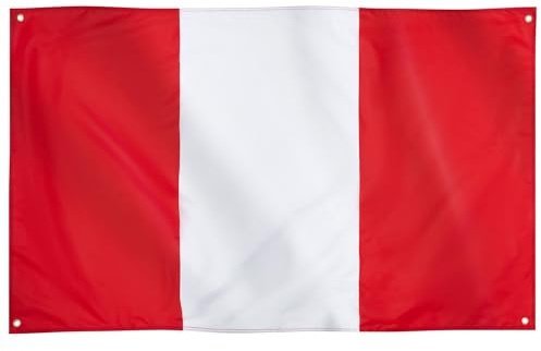 Runesol Bandiera Perù, 91x152cm, 3ft x 5ft, 4 Occhielli, Occhiello in Ogni Angolo, Bandiera Peruviana, Bandera del Perú, Interno, Esterno,