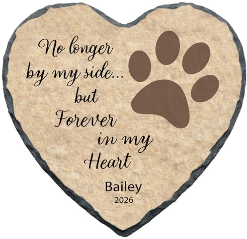 Personalized Dog Memorial Stone, No Longer by My Side Heart Plaque, Pet Loss Gift for Dogs Headstone (S-009)