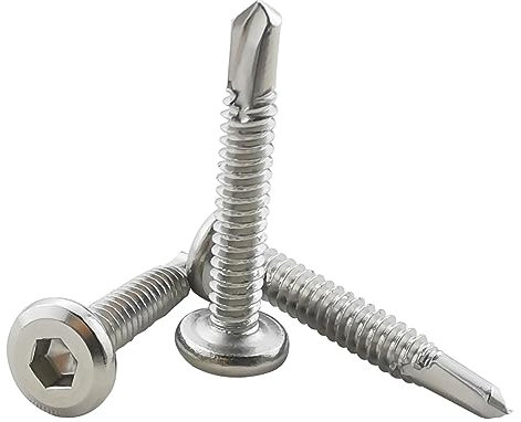 Fajoeda 40 pezzi Viti autofilettanti a testa piatta con esagono interno, in acciaio inox 410, 5,5 x 32 mm, Vite autofilettante (disponibile da 16 mm a 38 mm, Argento)