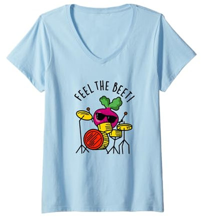 Damen Feel The Beet Lustiges Veggie Wortspiel T-Shirt mit V-Ausschnitt