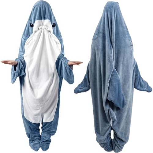 inkArts Hai-Decke, Hai-Einteiler, Hai-Decke, Kapuzenpullover, Einteiler, Haifisch-Pyjama, Hai-Kostüm, tragbare Decke, Größe XL: für Körpergröße 175-180 cm, XXXL-97