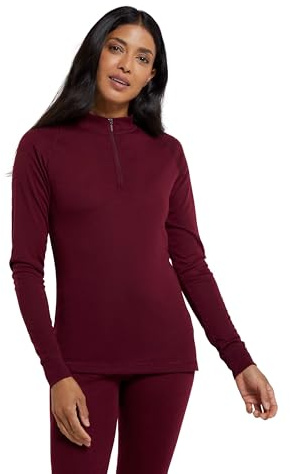 Mountain Warehouse Talus Womens Thermal Baselayer Top - Long Sleeves T-Shirt, Lightweight, Breathable Tee, Quick Dry Tee Shirt – Spring Summer & Outdoors Berry (Zip Neck) Women's Size 12