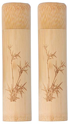 Tomotato 2 Stück Holzröhre, Holz Tee Aufbewahrungsbehälter mit Deckel für Kaffeebohnen Nüsse Weihrauch, Zahnbürstenröhre für Reisen(Pflanzenmuster)