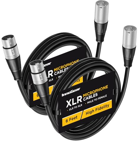 InnoGear XLR Microphone Cables, 6 Feet 2 Pack Oxygen-Free Copper Male to Female 3-Pin Balanced XLR Mic Cables Cord for Speaker Podcast Audio Mixer DMX Effector Amplifier Sound Card, Silver
