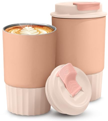 12oz Stainless Steel Coffee Tumbler, 350ml Travel Coffee Mug, Insulated Coffee Mug with Lid, Spill Proof Coffee Cup, Portable Thermal Mug, Reusable Coffee Cup for Hot and Cold water bottle (pink-1)