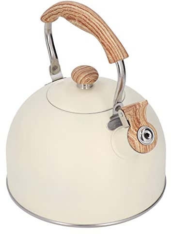 Bollitore Teiera in Acciaio Inossidabile Teiera con Fischio Teiera con Fischio da 2,5 Litri Teiera Beige con Manico Ergonomico