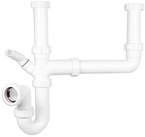 SPARES2GO Kit de siphon en P pour évier double bac, lave-linge et lave-vaisselle (40 mm / 1,5 / 1½)