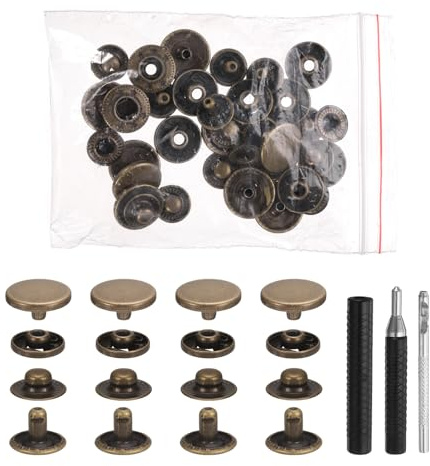 sourcing map 25 Set Leather Snap Fasteners Kit 12.5mm Metal Snap Button Press Studs Leather Rivets Snaps with 3 Setter Tools for Clothes Jackets Jeans Wears Bags, Bronze