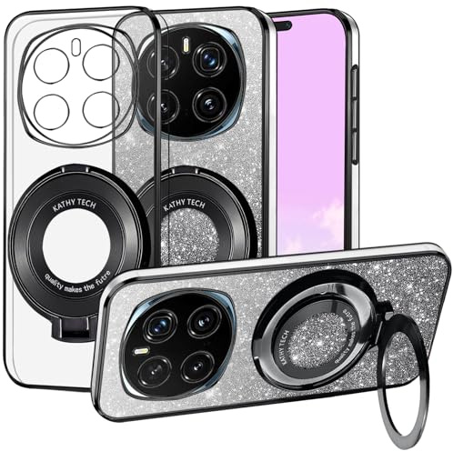 Kainevy for Honor Magic 7 Pro Case Clear Glitter Pink with Stand Magnetic Ring Holder for MagSafe Honor Magic 7 Pro Phone Case Slim Cute Silicone Shockproof Cover Fits Wireless Charger (Black)