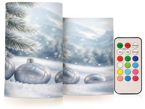 Ewusp Candele a forma di palline di Natale, senza fiamma, a batteria, candele LED tremolanti, impermeabili, realistiche, con telecomando e timer, per interni ed esterni, decorazione per le vacanze