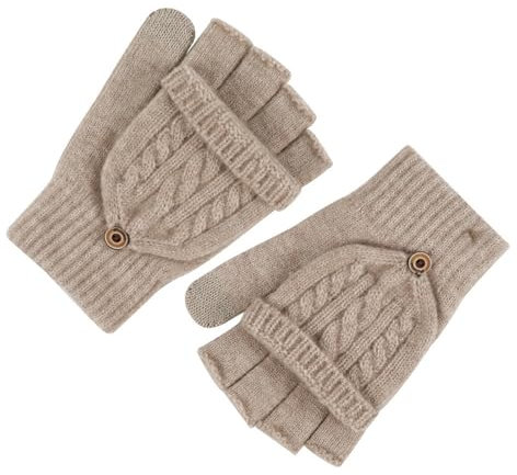 Handschuhe Wasserfest Warm Knitted Gloves Thickened And Velvet Screen Cycling Cold Proof Plush Couple's Warm Woolen Gloves Fingerhandschuhe Damen Winter (Khaki, One Size)