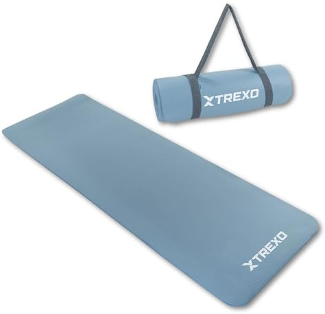 TREXO Tappetino Fitness NBR 183 x 61 cm Materiale di resistenza e flessibilità 15 mm Spesso Materassino per allenamento con Struttura Antiscivolo Tappetino per yoga e pilates in Blu