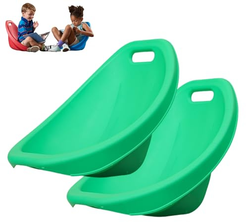 Kids Floor Chair with Back Support, Stackable Autism Sensory Balance Nursery Rocking Chair, Portable Reading Chair for Indoor And Outdoor, Wiggle Plastic Scoop Rocker Chair for Children(Green,2PCS)