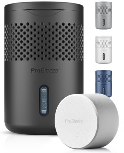 Pro Breeze Osmo® Dehumidifier - Silent & Refillable Moisture Absorber for Damp & Condensation at Home, Bedroom, Wardrobe, Car - Bathroom Mould Remover with 700g Refillable Tablet - Black
