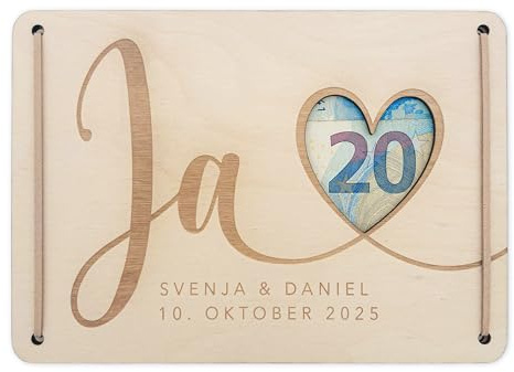 Hochzeitsgeschenk Geld Geldgeschenke Verpackung Hochzeit personalisiertes Hochzeitsgeschenk für Brautpaar Geschenk Hochzeitskarte aus Holz 12x17 cm