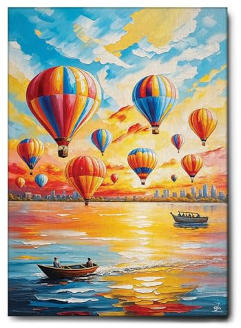Giallobus - Quadro - 35 - Mongolfiere al tramonto - Tela Canvas Telaio Standard - 50x70 - Pronto da appendere - Quadri moderni per la casa