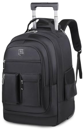 FANDARE Rolling Laptop Backpack with Wheels Travel Daypacks Men Lifestyle Leisure Urban Backpacks Men Versatile Street Knapsack College School Bag for Travel Outdoor Everyday Bags Polyester Black