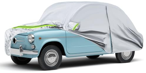 Copriauto Sostituzione per Fiat 600 1955-1969, Copertura Auto Protettiva Dell'auto, Telone per Auto Garage Completo Impermeabile Strisce Riflettenti Completo, Argento
