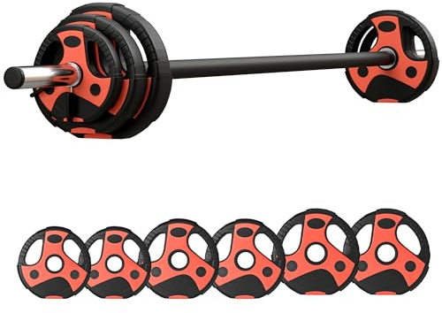 SPORTNOW Ensemble d'haltère 20 kg, kit barre de musculation avec poignée antidérapante, barre monobloc, exercices de fitness entraînement à la maison et gym, poids réglable, charge max. 50 kg, noir