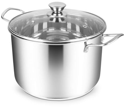 GAOBINGB Pentola in Acciaio Inox da 24 cm, pentola per zuppa Adatta all'induzione da 7 l con Coperchio in Vetro, casseruola, pentola Grande con Finitura a Specchio per zuppe e stufati.