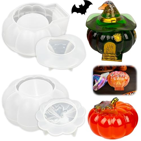 TZEKING 2 Halloween Molde de Silicona para Calabaza,con Tapa,para Decoraciones de Halloween,Resina de fundición de Resina de Silicona Molde