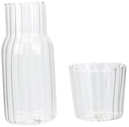 Warmhm Carafe Verre Transparent Chaleur Pichet Eau Polyvalent pour Bureau et Chambre Ensemble Cruche et Verre pour Boissons Froides et Chaudes