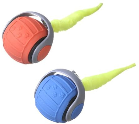 NAJILI Interaktives Katzenspielzeug, Katzenspielzeug Elektrisch, Automatisches Katzenspielzeu Mit 2 Arbeitsmodi, Katzenball Mit Schwanz (Blau+Orange) Für Hund/Katzen