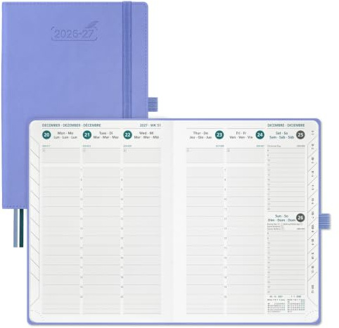 BEZEND Kalender 2026 2027 Buchkalender 1 Woche 2 Seiten A5 (21,5 x 15,5 cm) | 18 Monate Kalender (Jul 26 - Dez 27), PU-Leder Hardcover, 80 GSM Papier, Kornblume