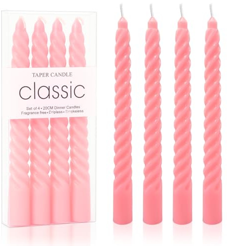 MAJOYLIFE 4 Stück Stabkerzen Gedreht, Premium Spiralkerzen, Dinner Kerzen, Lange Brenndauer von 5 Stunden, Ideal zum Dekorieren von Esstischen und für Partys, Rosa