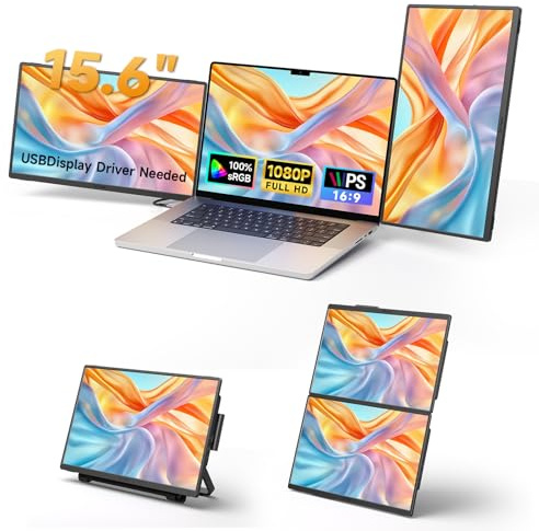 JSAUX FlipGo Horizon Pro Extensor Pantalla Portátil con Diseño Snap Lock Magnético, 15,6 FHD 1080P Monitor Portátil Triple con Laptop 13-16'' para Windows/MacOS-Controlador requerido | Con diseño magnético Snap Lock, triple pantalla para portátil 13-16 para Windows/MacOS Driver requerido