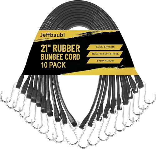 Jeffbaubl 10er Spanngummi Set, Elastische EPDM Spanngummis, 53 cm | Mit S-Haken, UV-Beständig, Starke Gummis for Outdoor, Camping, Gepäck, Zelte, Fahrräder