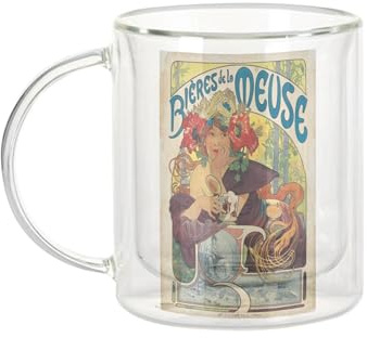 Fabulous Mug Verre Double Paroi - Biere de la Meuse Retro Vintage Affiche Pub France - Tasse a Cafe et The Isotherme 330ml Effet Suspendu Anti-Brulure Imprime en France