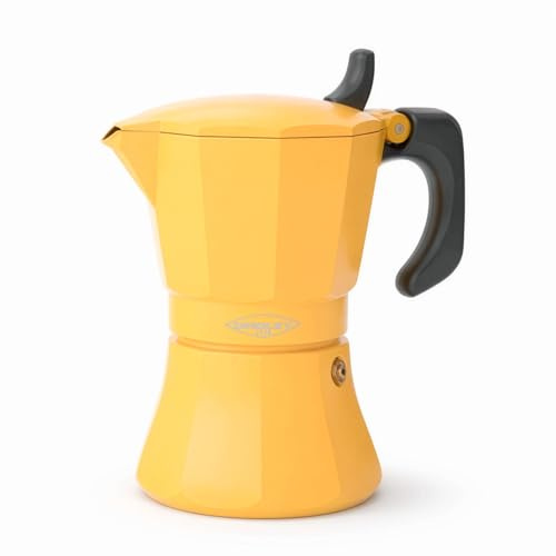 Oroley - Cafetera Italiana Petra 12 Tazas Mostaza | Base de Acero Inoxidable | Apta para Inducción, Vitrocerámica, Fuego y Gas