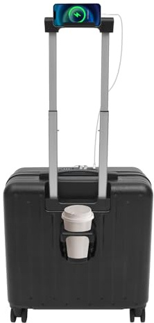 Linanty Maleta de piloto de 18 pulgadas con ruedas, pequeño equipaje de mano con compartimento para portátil, puerto de carga USB, soporte para bebidas, maletín de viaje ligero con cerradura de